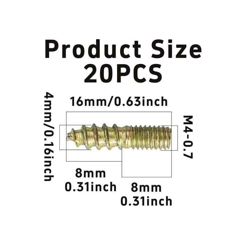 bociloy 20Pcs M4x16mm Hanger Bolts, Double Ended Thread Dowel Screws, Self-Tapping Screws for Secure Wood Joints - Image 2